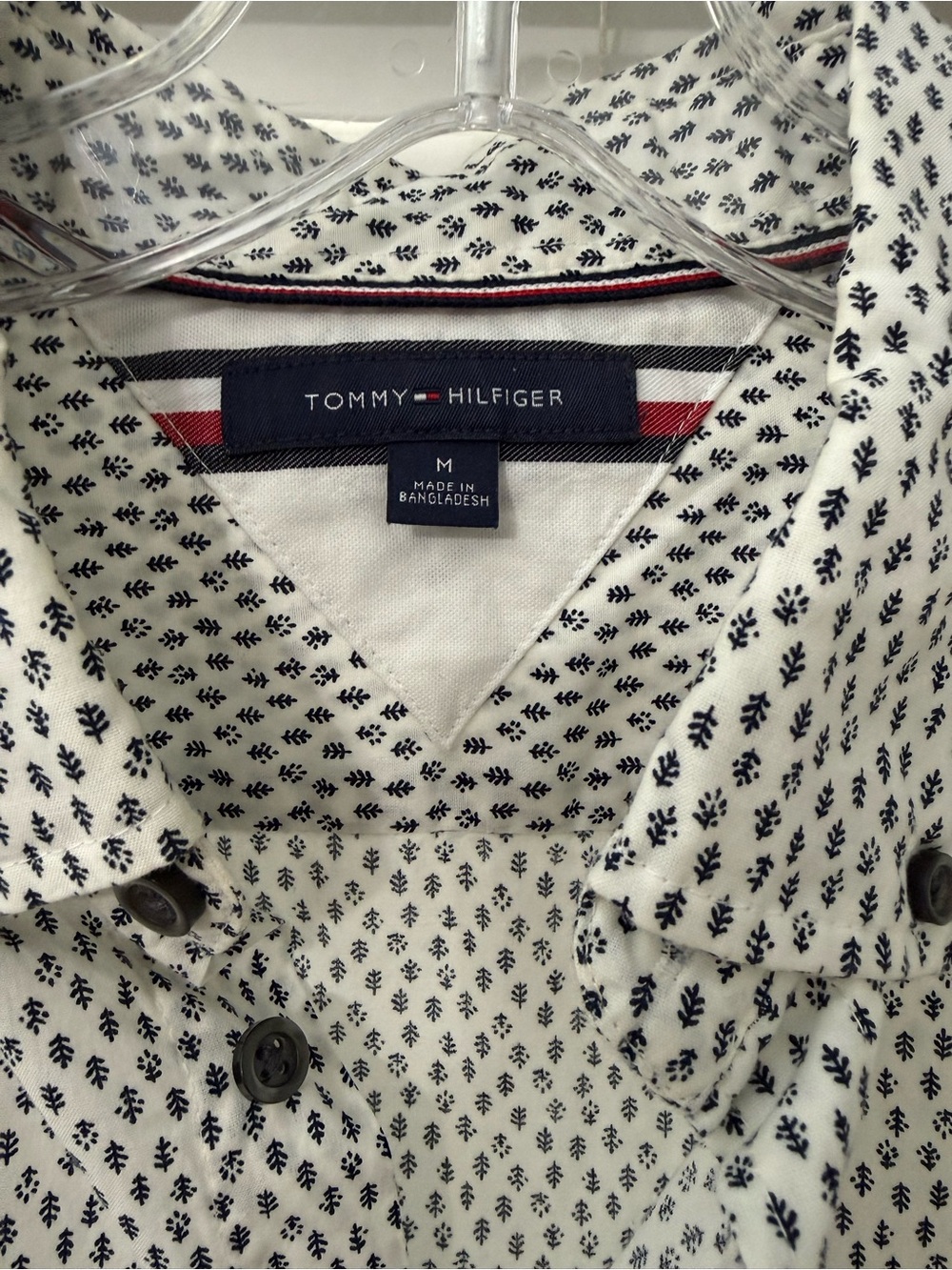 Tommy Hilfiger White Shirt with Black Micro Dot Print - Picture 2 of 5